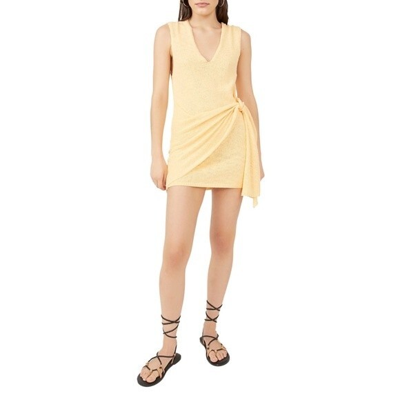 NWT Free People Faux Wrap Mini Sweater Dress Peach Sunrise Womens Size Large NEW - Picture 16 of 16